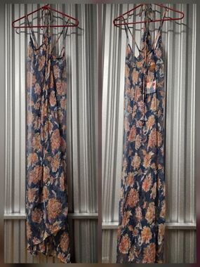 Gillia Boho Floral Silk Wrap Dress S